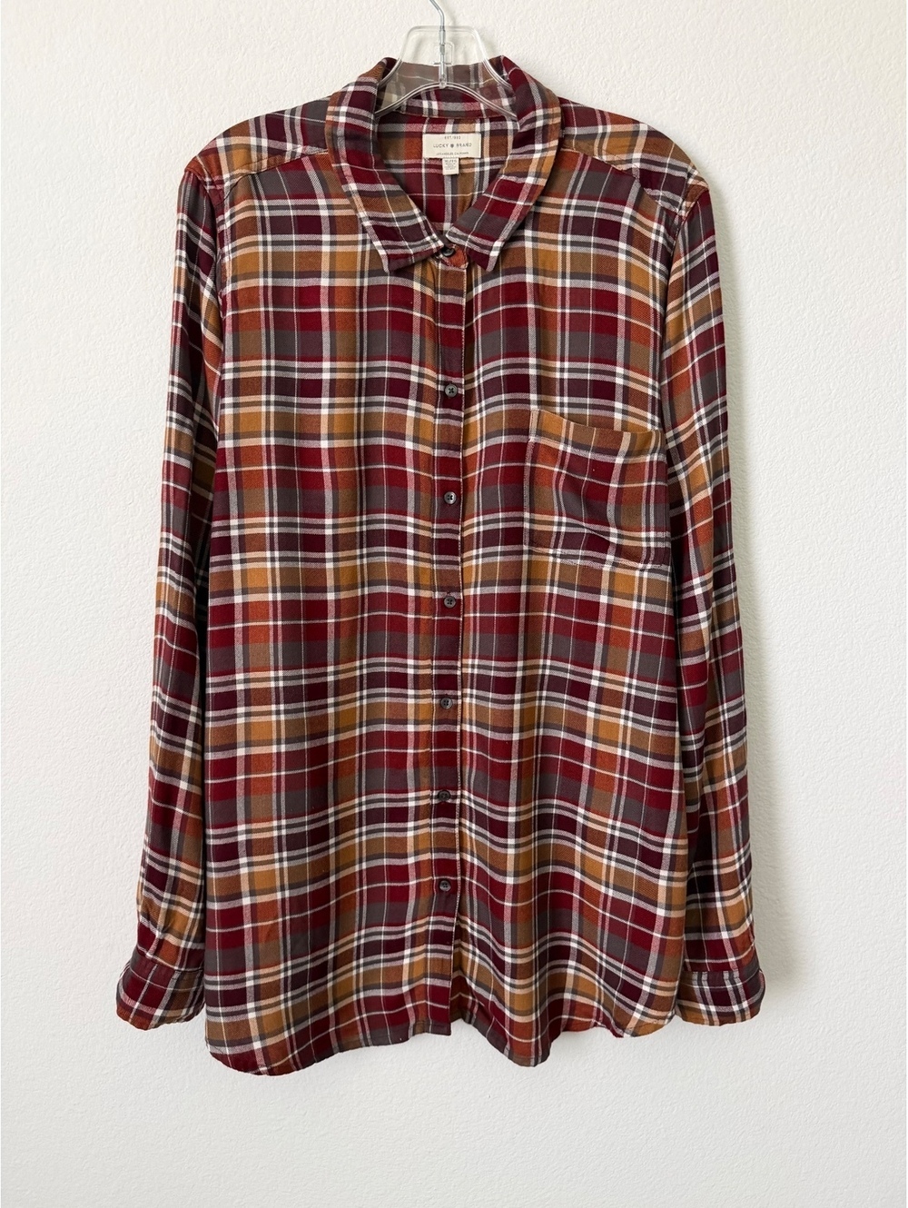Lucky Brand Long Sleeve Button Front Collared Multicolor Plaid Shirt Size XL